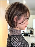 ダブルカラーハイライトケアブリーチレイヤーカットショートヘア