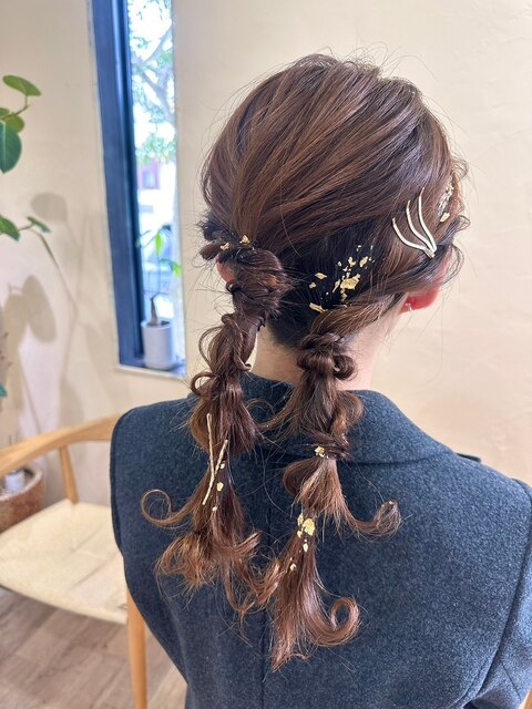 ヘアセット『ツインテール×ねじり編み』お呼ばれヘア個性的