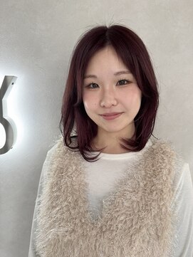 エーバイフー 江坂店(A BY WHO) A BY WHO江坂/ミディアムレイヤー/チェリーレッド/透明感カラー