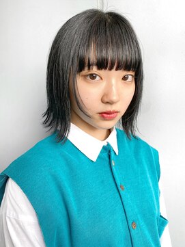 ノラキチジョウジ(NORA KICHIJOJI) 外ハネボブ ワイドバング ウルフボブ ダークネイビー