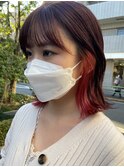 △インナーカラーピンクピンクブラウンロブヘアボブ小顔カット