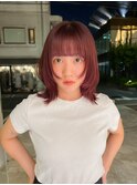 ウルフカット×バイオレットカラー×チェリーピンク×暖色カラー
