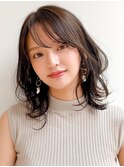 前髪 アンブレラカラー こなれミディ イメチェン ウェーブパーマ