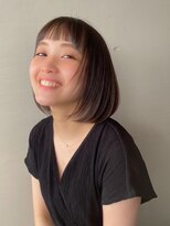 リノショアーズ 元町店(RINOSHORES) 大人可愛い丸ボブぱっつんオン眉立体感ブラウンベージュ
