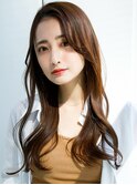 ◯流し前髪レイヤーロングレイヤーカットオリーブベージュデジパ