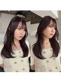 ミディアムレイヤーフェイスレイヤー韓国ヘア暖色艶髪