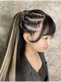 ポニーテールコーンロウ/エクステMIX/派手ヘア/ダンスヘア
