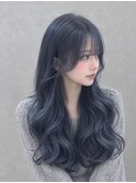 ネイビーグレージュ×韓国風ロング[透明感/艶カラー]