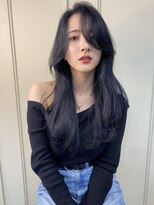 抜け感ロングブルーブラック
