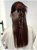 ヘアアレンジ 編み下ろし お呼ばれヘア 20代 ハーフアップ