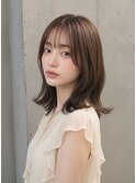 秋カラーブリーチなしミディアムレイヤーくびれヘア小顔p大宮