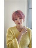 ピンク ブリーチ ダブルカラー 似合わせショート 耳かけ 丸み