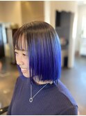 うる艶ボブ　バレイヤージュブルー