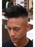 緩パーマアップバング×スキンフェード