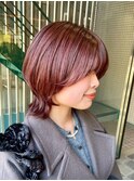 ウルフカット/ショートウルフ/ワインレッド/マッシュショート