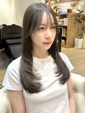 バイオレットジェム(Violet`jem) ロングレイヤーカットシースルーバングオリーブグレージュRI-74