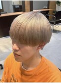 ラウンドマッシュ/ミルクティーベージュ/メンズパーマ/ブリーチ