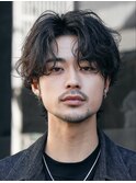 渋谷ルーズパーマメンズカットセンターパートヘアシャドウパーマ