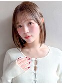 小顔カット夏こなれヘアミルクブラウン薄めバング斜めバング