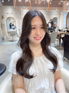 ロンド エスポワール 錦糸町(Lond espoir) 黒髪レイヤーロンググレーベージュ前髪パーマ【韓国ヘア鈴木颯】
