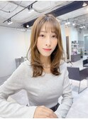 くびれヘア/くびれミディアム/斜めバング/シースルーバング