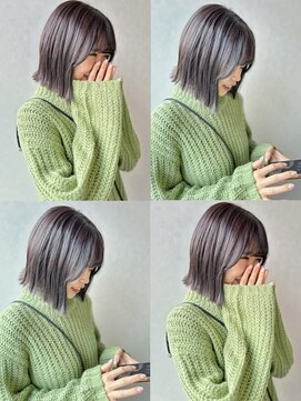 ロックス バイ マグ 松本(rocks BY MAG) 20代30代小顔切りっぱなし大人ボブ透明感オリーブカラー