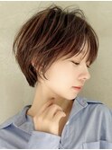 丸みショートボブ/カーテンバング/顔周りカット/ダークブルー