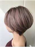 大人可愛い20代30代小顔ボブ丸み前下がりピンクラベンダー