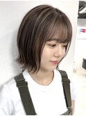 ハイライト/小顔/ボブウルフ/ネイビージュ/黒髪/ワンレン