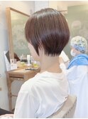 ◆簡単スタイリングショート×縮毛矯正前髪ありベージュカラー