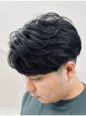 ダークアッシュニュアンスパーマ韓国マッシュベリーショート