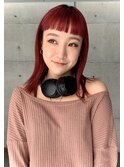 オン眉ストレートレイヤーカットデザインカラー