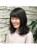30代40代50代黒髪暗髪 重めバング 無造作ミディアム