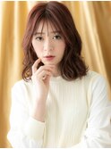 □チェリーレッド小顔ウェーブミディアム406-3川口20代30代40代