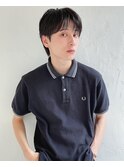 フェザーパーマグレーブルーカラー刈り上げショートバング