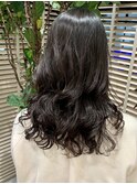 黒髪ミディ コテ巻き風パーマ 20代30代40代