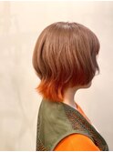 ウルフボブ/セパレートカラー/インナーカラー/オレンジカラー