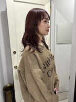 ヘアー アイス 御器所本店(HAIR ICI) 大人可愛い顔周りレイヤーカットブリーチなし暖色レッドカラー