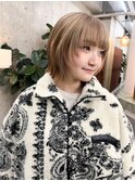 顔まわりレイヤーボブ/グレージュ/20代30代mk-7