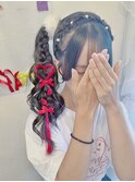 編みカチュ／サイドポニー／カラエクハート