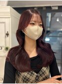 【kumu】暖色ブリーチなしカシスレッド/韓国風小顔レイヤー