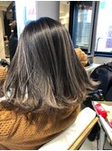 くびれヘアアプリコットオレンジ夏ハイライトカラー