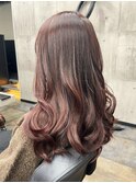 艶感 ピンクブラウンカラー ゆるふわウェーブ 透明感 ロング