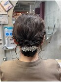 結婚式お呼ばれヘアアレンジ/ゆるふわアレンジ/大人シニヨン
