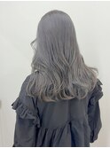 透明感アッシュグレー/巻き髪/セミロング