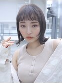 ぱっつん前髪/外ハネミディアム/グレージュカラー/鎌倉
