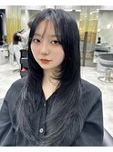ブルーブラック レイヤーカット 韓国ヘア 表参道