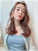 ナチュラル巻き髪_チェリーブラウンフェミニンロング_29221