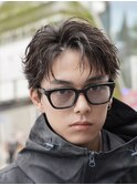 大分メンズベリーショートセンターパート毛流れフェザーパーマ