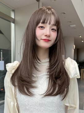 ミンクス渋谷スマートサロン(MINX shibuya smart salon) ロングレイヤーカットマロンベージュイメチェンヘアスタイル